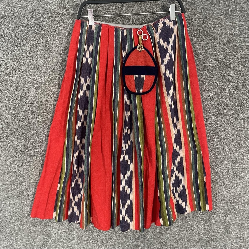 Jurva Flammu Skirt Womens Medium Striped Pleated Cotton Midi Full Boho Pouch
